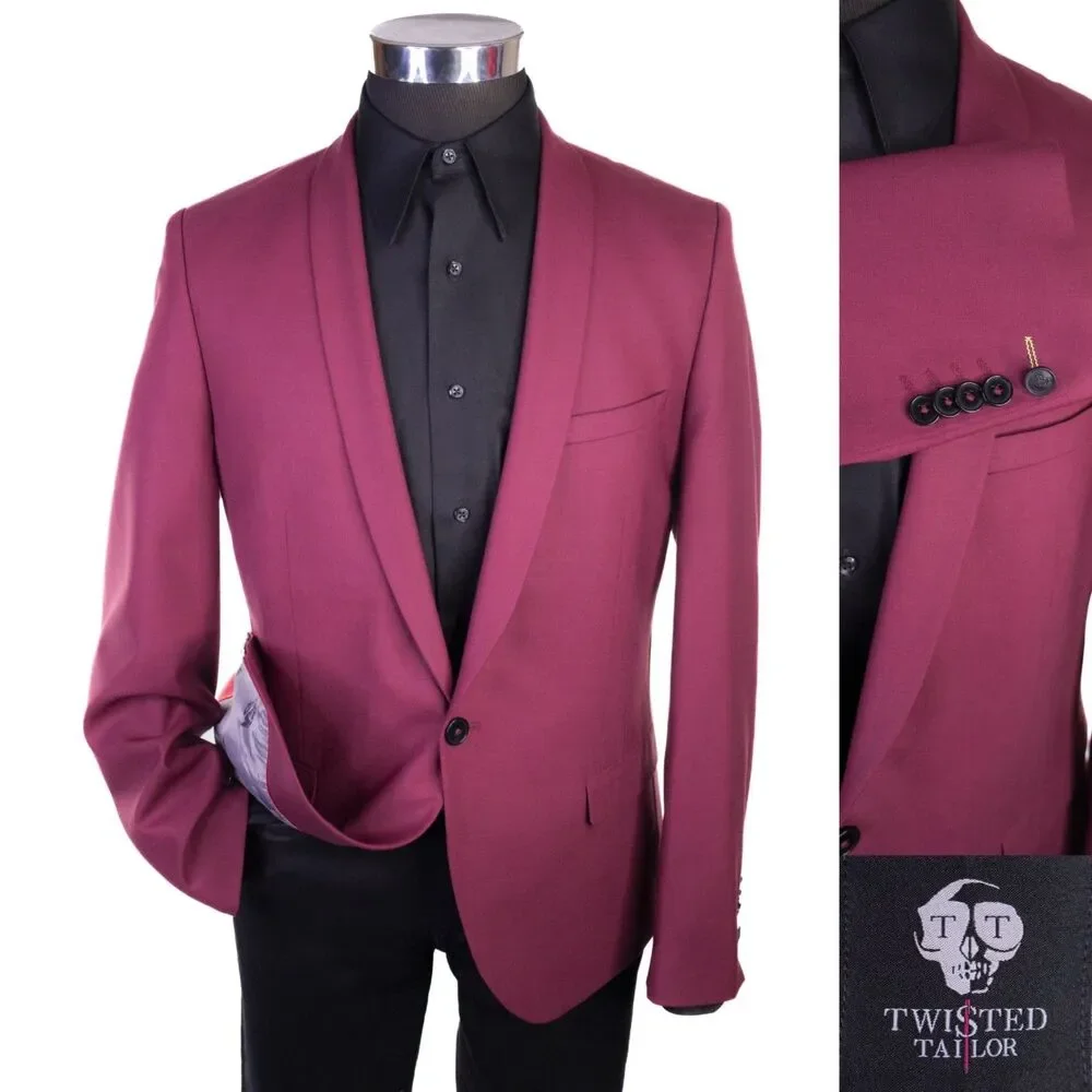Twisted Tailor X-SLIM Blazer Sport Coat 44R Solid Burgundy Wool Blend 2-Button